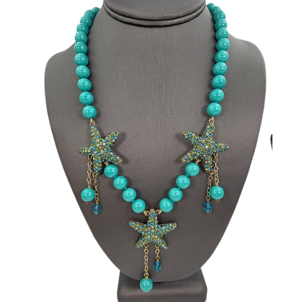 Heidi Daus "Sparkling Starfish" Turquoise-Color Beaded Crystal Necklace - NIB